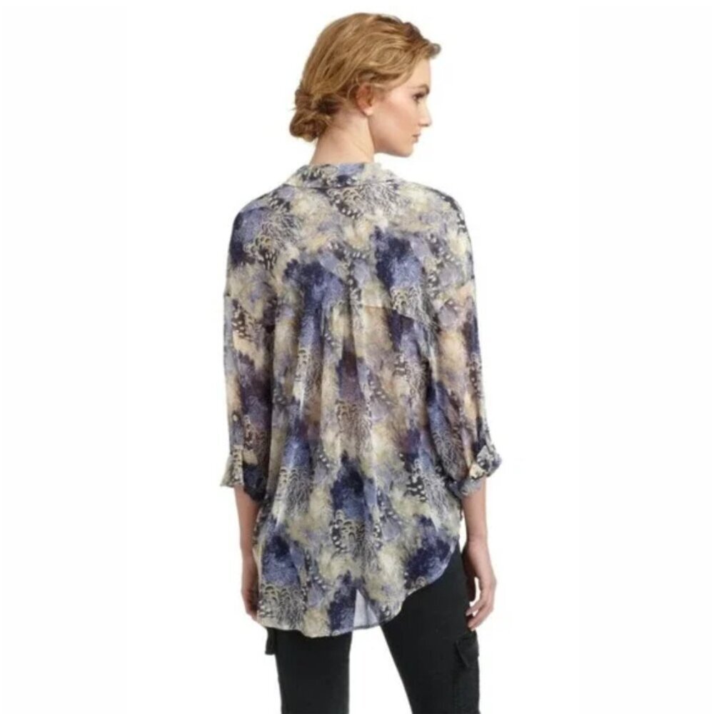 Free People Easy Rider Blouse Button Up Sheer Chiffon Top Shirt Size M - Picture 2 of 8